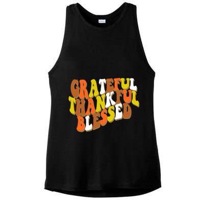 Grateful Thankful Blessed Retro Thanksgiving Ladies PosiCharge Tri-Blend Wicking Tank