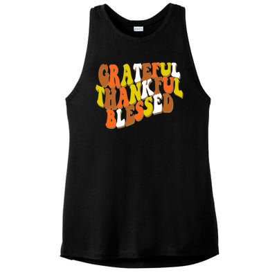 Grateful Thankful Blessed Retro Thanksgiving Ladies PosiCharge Tri-Blend Wicking Tank