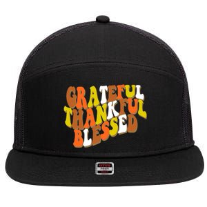 Grateful Thankful Blessed Retro Thanksgiving 7 Panel Mesh Trucker Snapback Hat