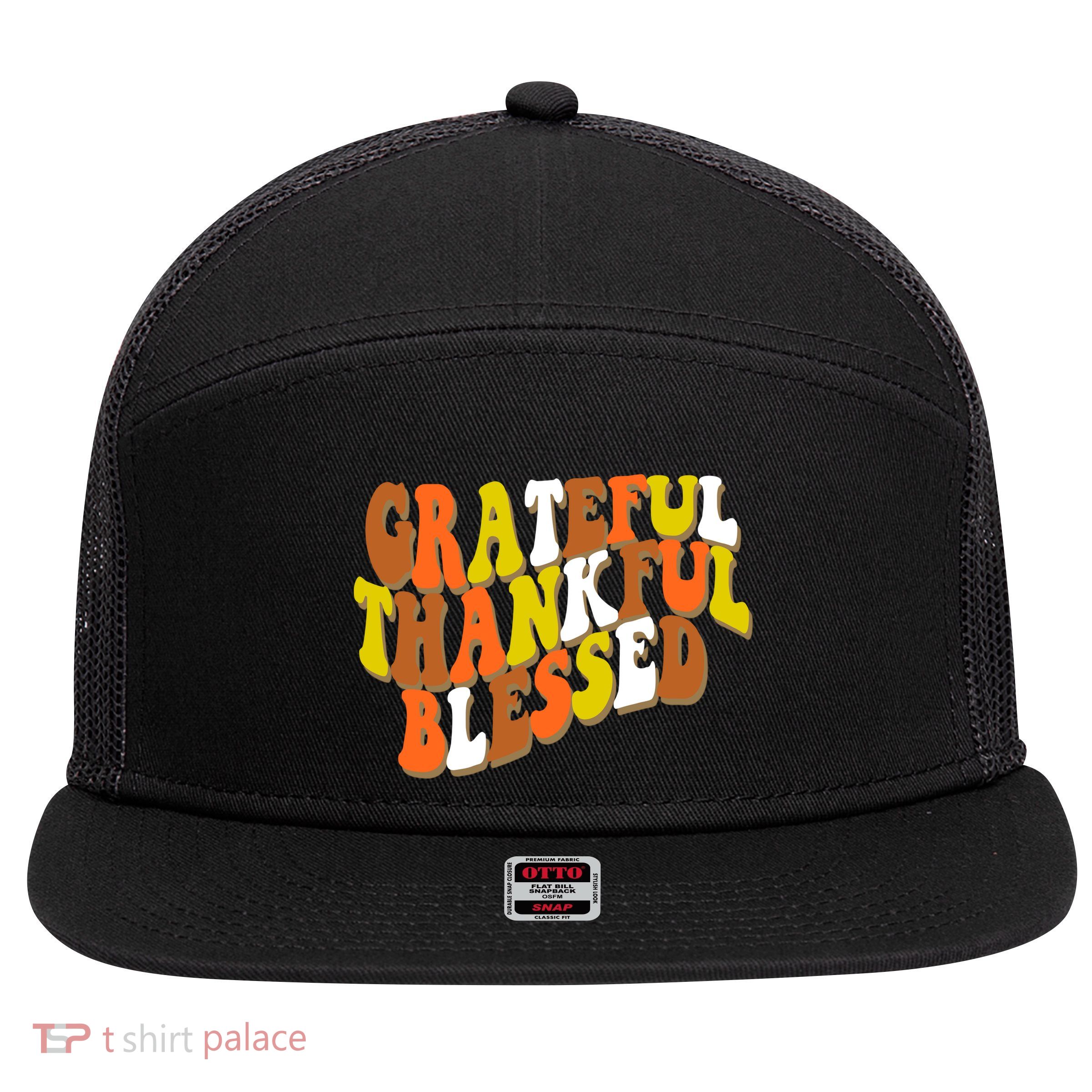 Grateful Thankful Blessed Retro Thanksgiving 7 Panel Mesh Trucker Snapback Hat