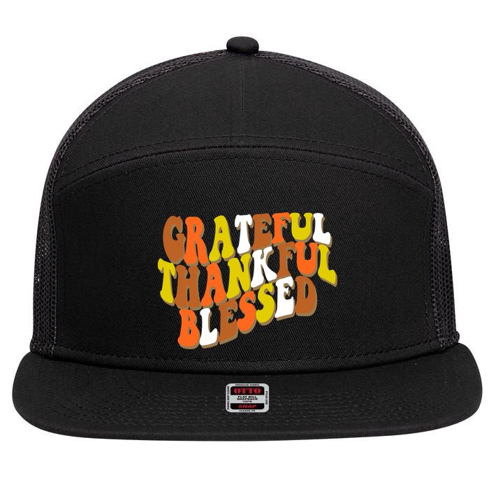 Grateful Thankful Blessed Retro Thanksgiving 7 Panel Mesh Trucker Snapback Hat
