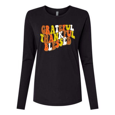 Grateful Thankful Blessed Retro Thanksgiving Womens Cotton Relaxed Long Sleeve T-Shirt