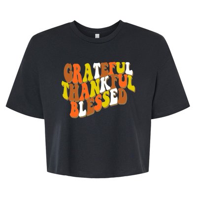 Grateful Thankful Blessed Retro Thanksgiving Bella+Canvas Jersey Crop Tee