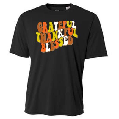 Grateful Thankful Blessed Retro Thanksgiving Cooling Performance Crew T-Shirt