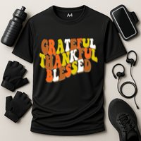 Grateful Thankful Blessed Retro Thanksgiving Cooling Performance Crew T-Shirt