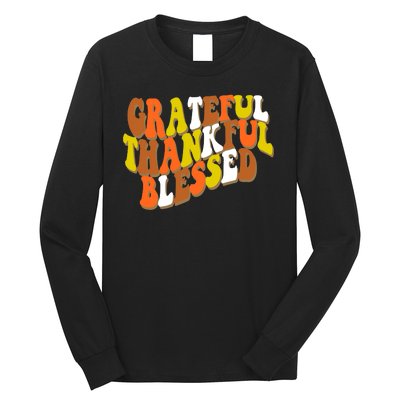 Grateful Thankful Blessed Retro Thanksgiving Long Sleeve Shirt