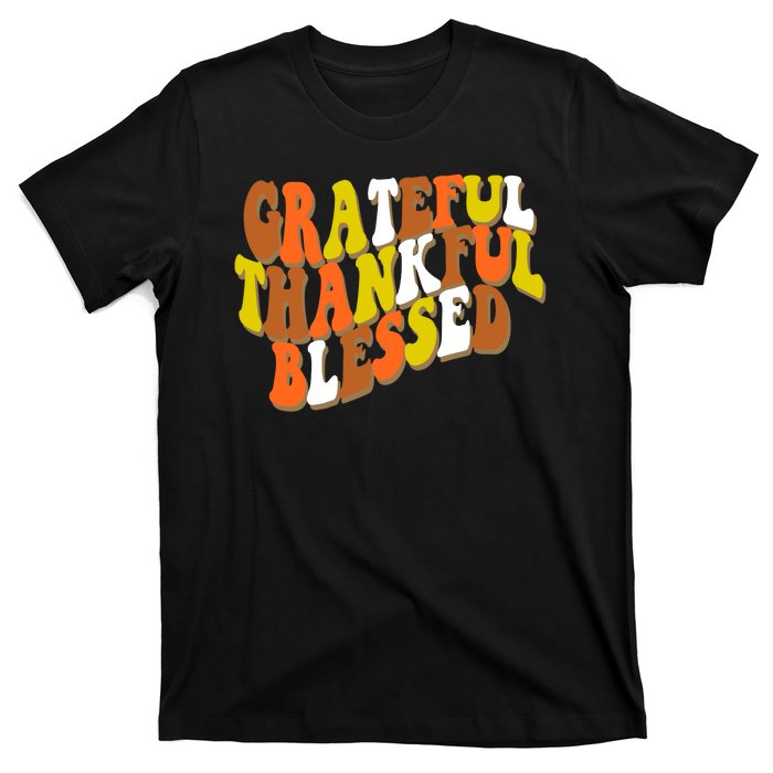 Grateful Thankful Blessed Retro Thanksgiving T-Shirt