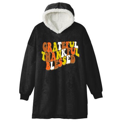 Grateful Thankful Blessed Retro Thanksgiving Hooded Wearable Blanket