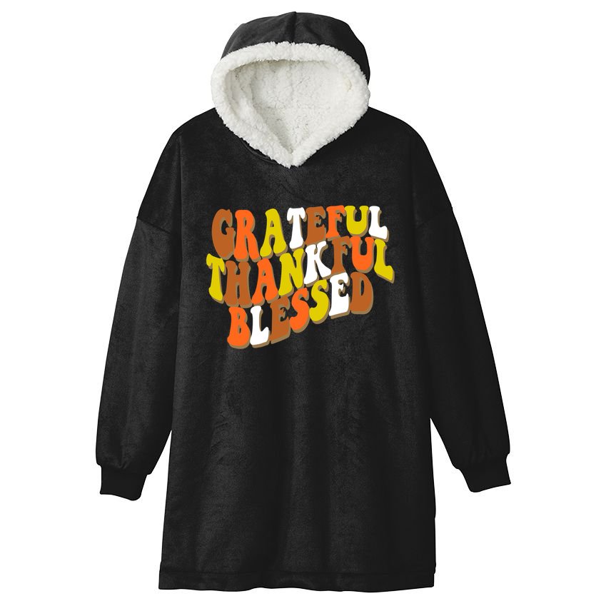 Grateful Thankful Blessed Retro Thanksgiving Hooded Wearable Blanket