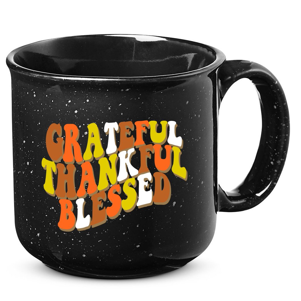Grateful Thankful Blessed Retro Thanksgiving 15oz Campfire Ceramic Mug