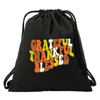 Grateful Thankful Blessed Retro Thanksgiving Drawstring Bag