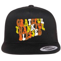Grateful Thankful Blessed Retro Thanksgiving Flatbill Hat