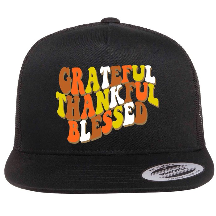 Grateful Thankful Blessed Retro Thanksgiving Flatbill Hat