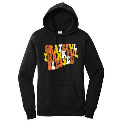 Grateful Thankful Blessed Retro Thanksgiving Women's Pullover Hoodie