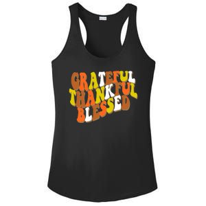 Grateful Thankful Blessed Retro Thanksgiving Ladies PosiCharge Competitor Racerback Tank