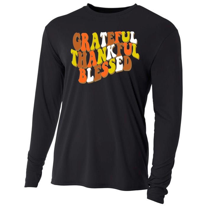 Grateful Thankful Blessed Retro Thanksgiving Cooling Performance Long Sleeve Crew