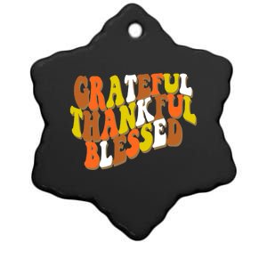 Grateful Thankful Blessed Retro Thanksgiving Ceramic Star Ornament