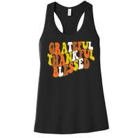 Grateful Thankful Blessed Retro Thanksgiving Women's Racerback Tank