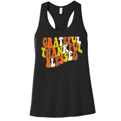 Grateful Thankful Blessed Retro Thanksgiving Women's Racerback Tank