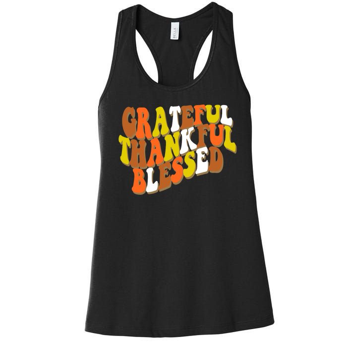 Grateful Thankful Blessed Retro Thanksgiving Women's Racerback Tank