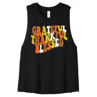 Grateful Thankful Blessed Retro Thanksgiving Women's Racerback Cropped Tank