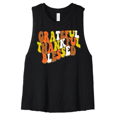 Grateful Thankful Blessed Retro Thanksgiving Women's Racerback Cropped Tank