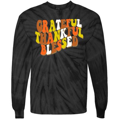 Grateful Thankful Blessed Retro Thanksgiving Tie-Dye Long Sleeve Shirt