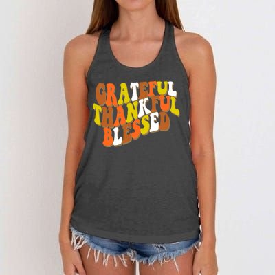 Grateful Thankful Blessed Retro Thanksgiving Women's Knotted Racerback Tank