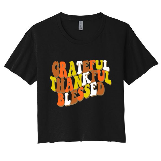 Grateful Thankful Blessed Retro Thanksgiving Crop Top
