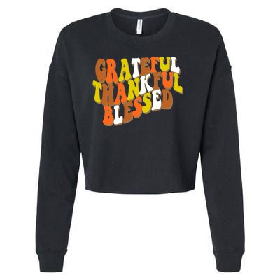 Grateful Thankful Blessed Retro Thanksgiving Cropped Pullover Crew