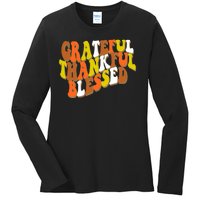 Grateful Thankful Blessed Retro Thanksgiving Ladies Long Sleeve Shirt