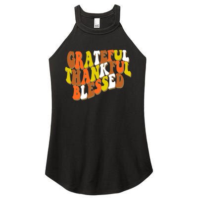 Grateful Thankful Blessed Retro Thanksgiving Women’s Perfect Tri Rocker Tank