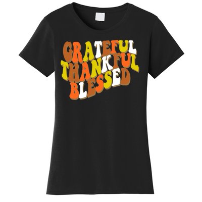 Grateful Thankful Blessed Retro Thanksgiving Women's T-Shirt