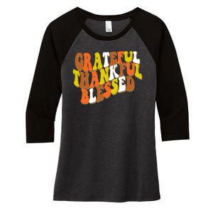 Grateful Thankful Blessed Retro Thanksgiving Women's Tri-Blend 3/4-Sleeve Raglan Shirt