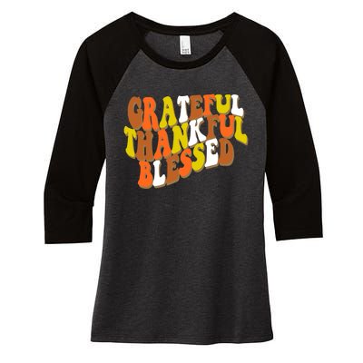 Grateful Thankful Blessed Retro Thanksgiving Women's Tri-Blend 3/4-Sleeve Raglan Shirt