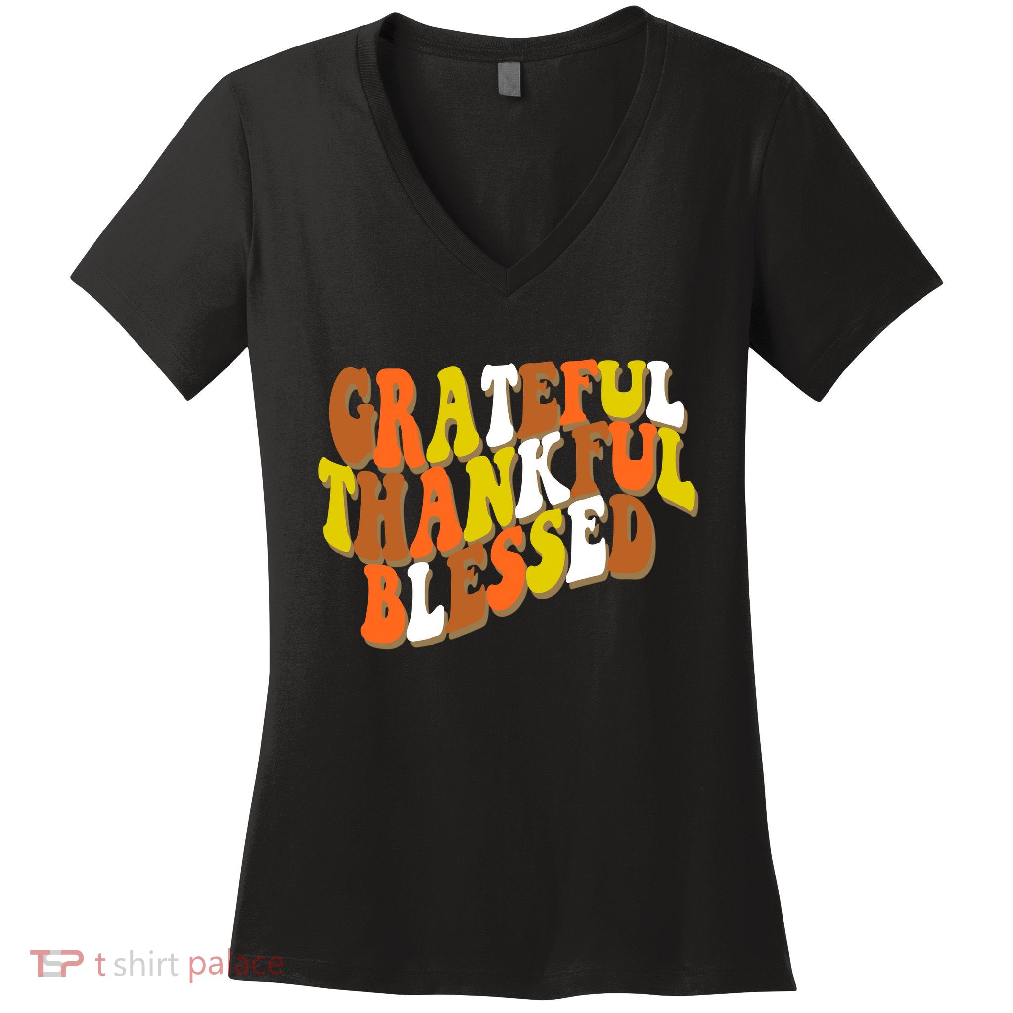Grateful Thankful Blessed Retro Thanksgiving Women's V-Neck T-Shirt