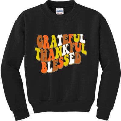 Grateful Thankful Blessed Retro Thanksgiving Kids Sweatshirt