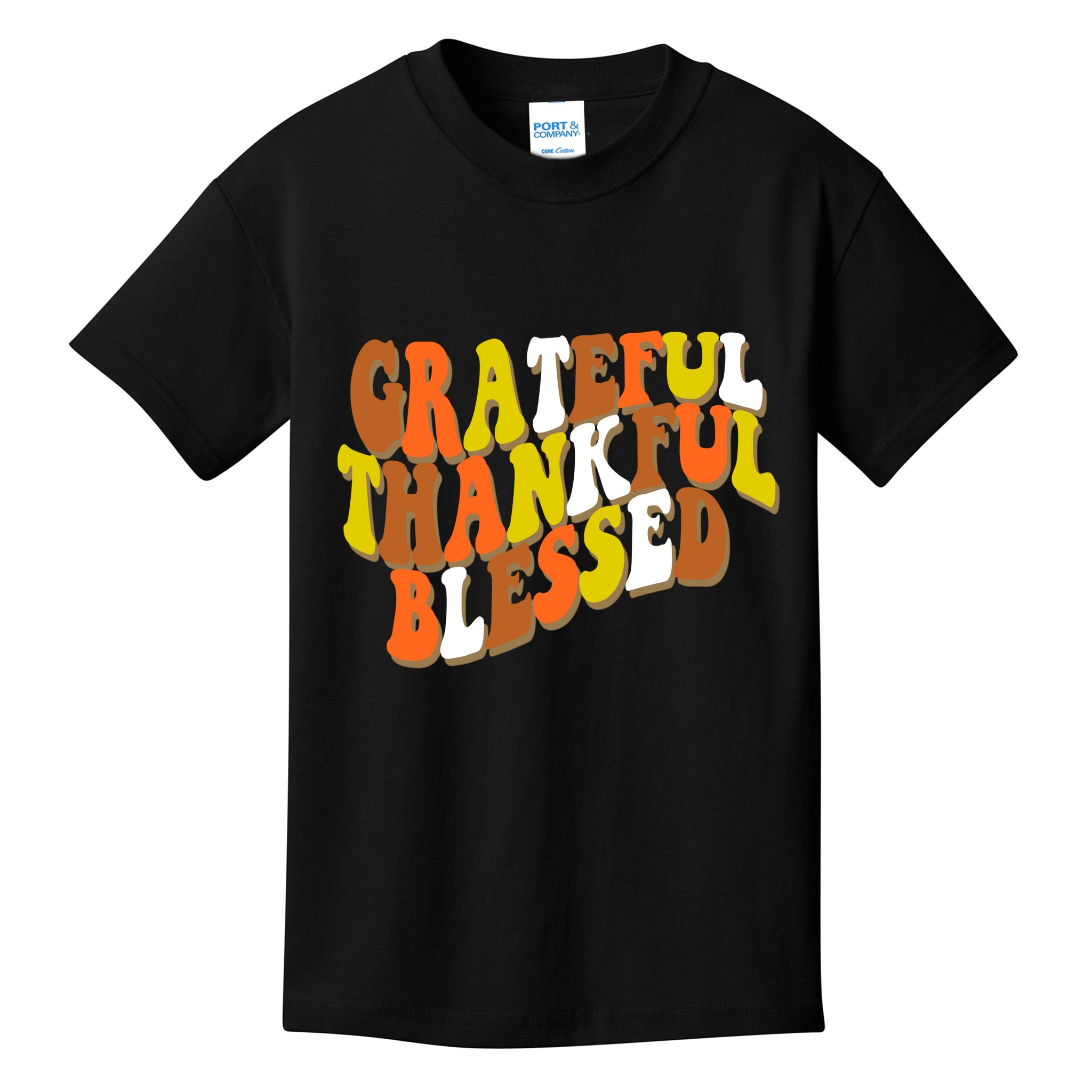 Grateful Thankful Blessed Retro Thanksgiving Kids T-Shirt