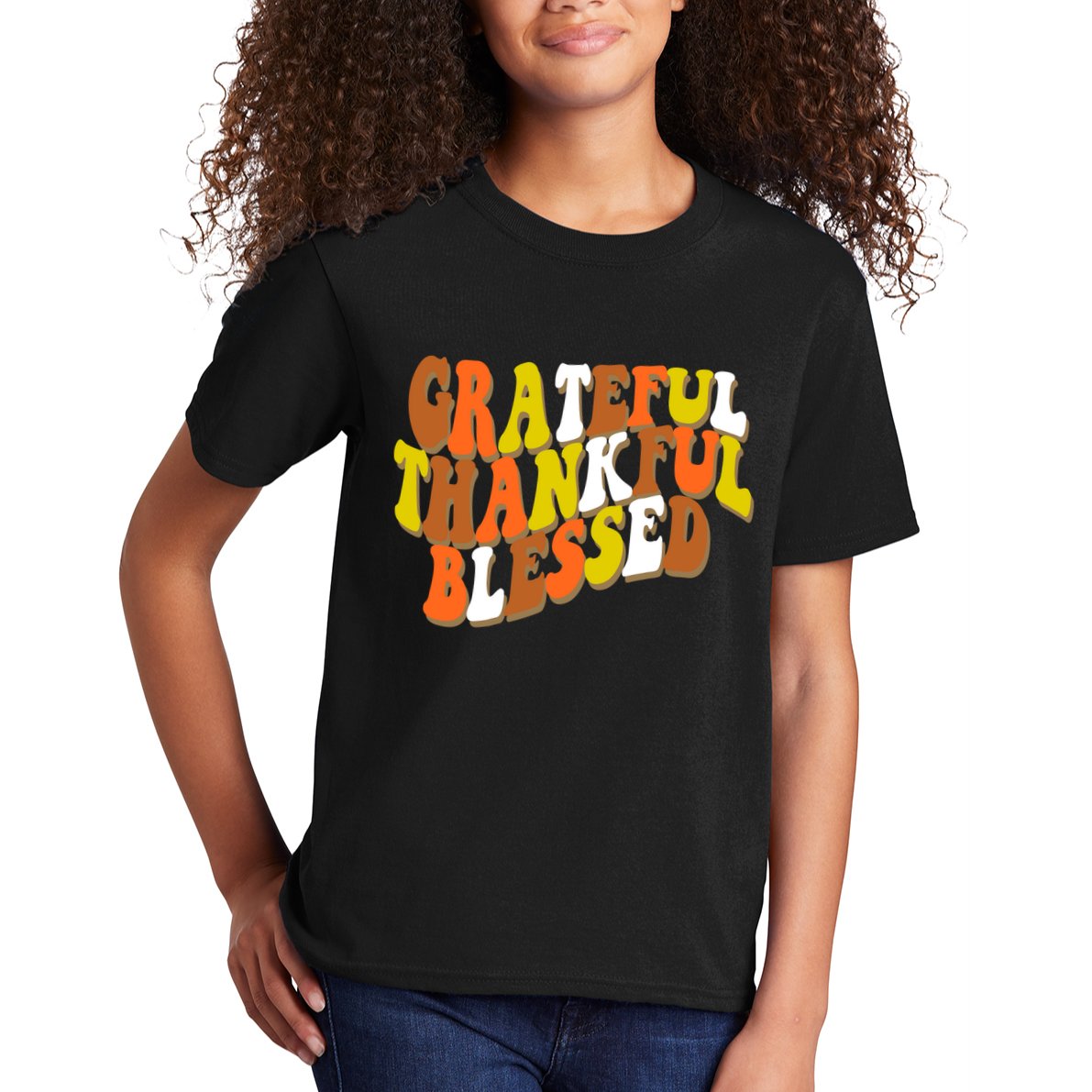Grateful Thankful Blessed Retro Thanksgiving Kids T-Shirt