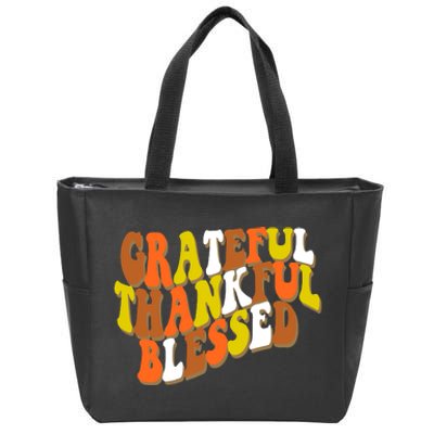 Grateful Thankful Blessed Retro Thanksgiving Zip Tote Bag