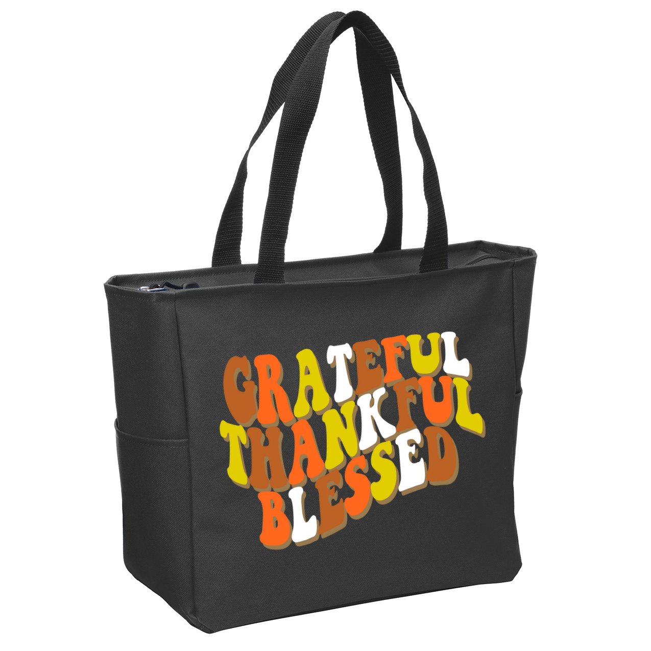 Grateful Thankful Blessed Retro Thanksgiving Zip Tote Bag
