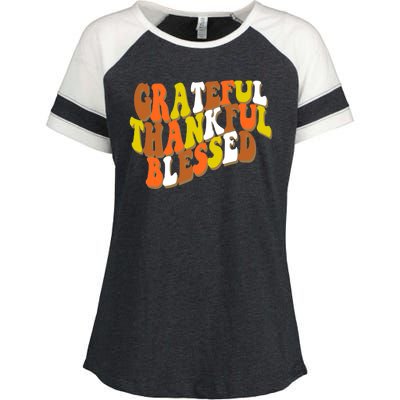 Grateful Thankful Blessed Retro Thanksgiving Enza Ladies Jersey Colorblock Tee