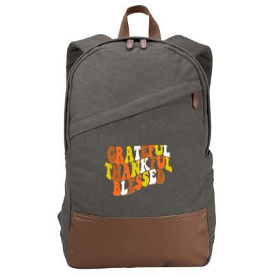 Grateful Thankful Blessed Retro Thanksgiving Cotton Canvas Backpack