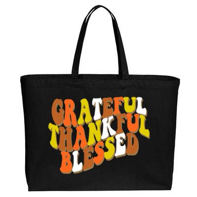 Grateful Thankful Blessed Retro Thanksgiving Cotton Canvas Jumbo Tote