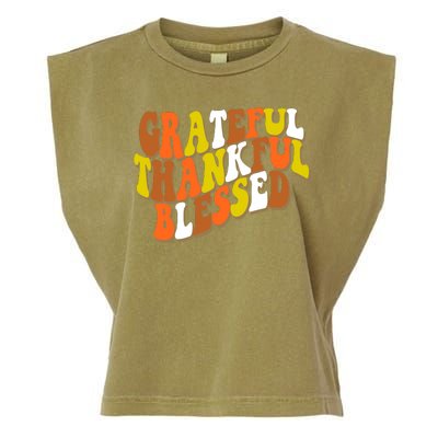 Grateful Thankful Blessed Retro Thanksgiving Garment-Dyed Women's Muscle Tee