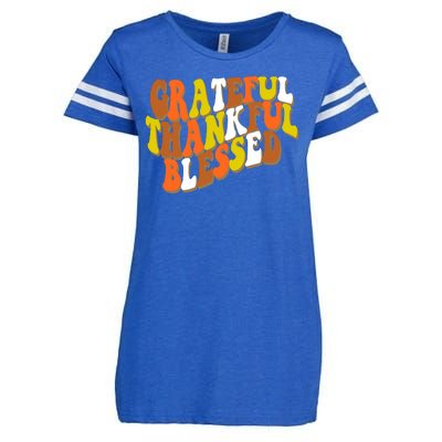 Grateful Thankful Blessed Retro Thanksgiving Enza Ladies Jersey Football T-Shirt