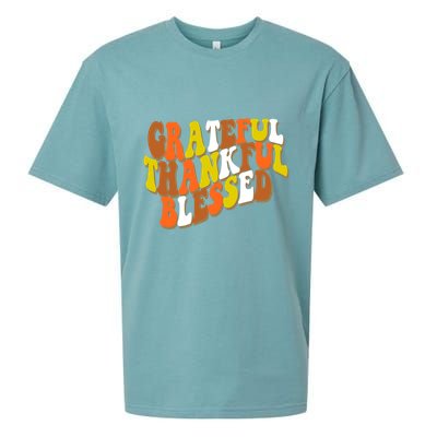 Grateful Thankful Blessed Retro Thanksgiving Sueded Cloud Jersey T-Shirt