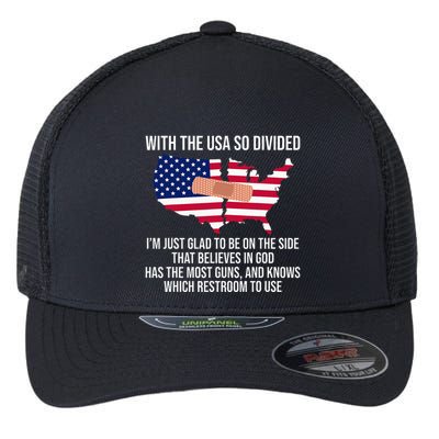 Glad To Be On The Side That Believes In God & Has Most Guns Flexfit Unipanel Trucker Cap