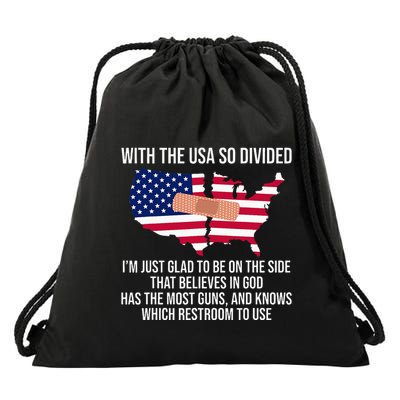 Glad To Be On The Side That Believes In God & Has Most Guns Drawstring Bag