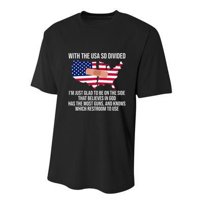 Glad To Be On The Side That Believes In God & Has Most Guns Youth Performance Sprint T-Shirt